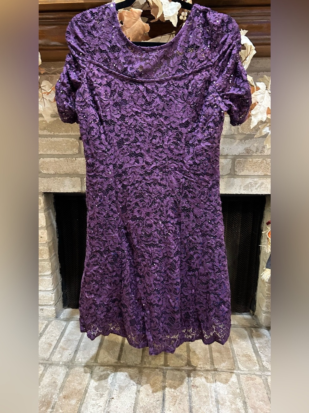 MARINA Purple Lace Evening Dress with Sequin Detail EUC